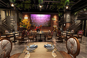 工業風主題音樂餐廳裝修設計全景圖