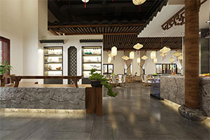 大型新中式餐飲店裝修設計全景效果圖